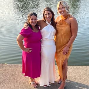 White, satin, bridal/rehearsal/shower gown